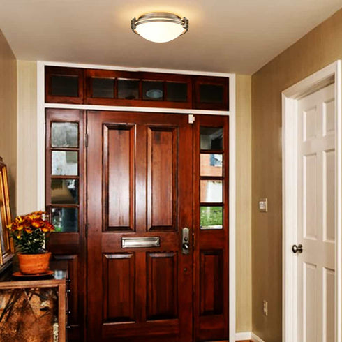 Brushed Nickel Flush Mount Light 2-Light Milk Glass Ceiling Light